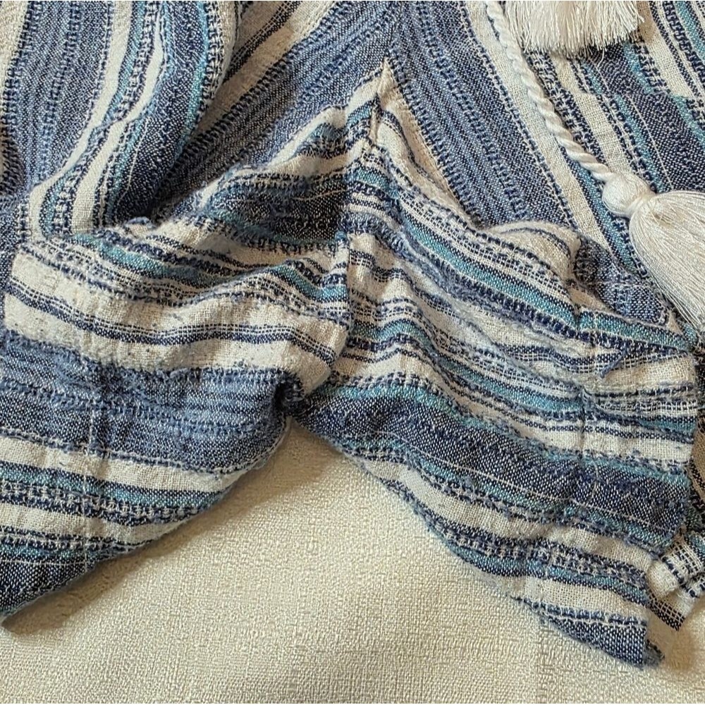 Briggs Blue and White Striped Linen Blend Shorts Elastic Waist Tassel Size XL - Picture 8 of 10
